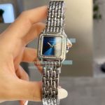 Copy Cartier Panthere De Blue Dial Diamond Bezel Stainless Steel Watch